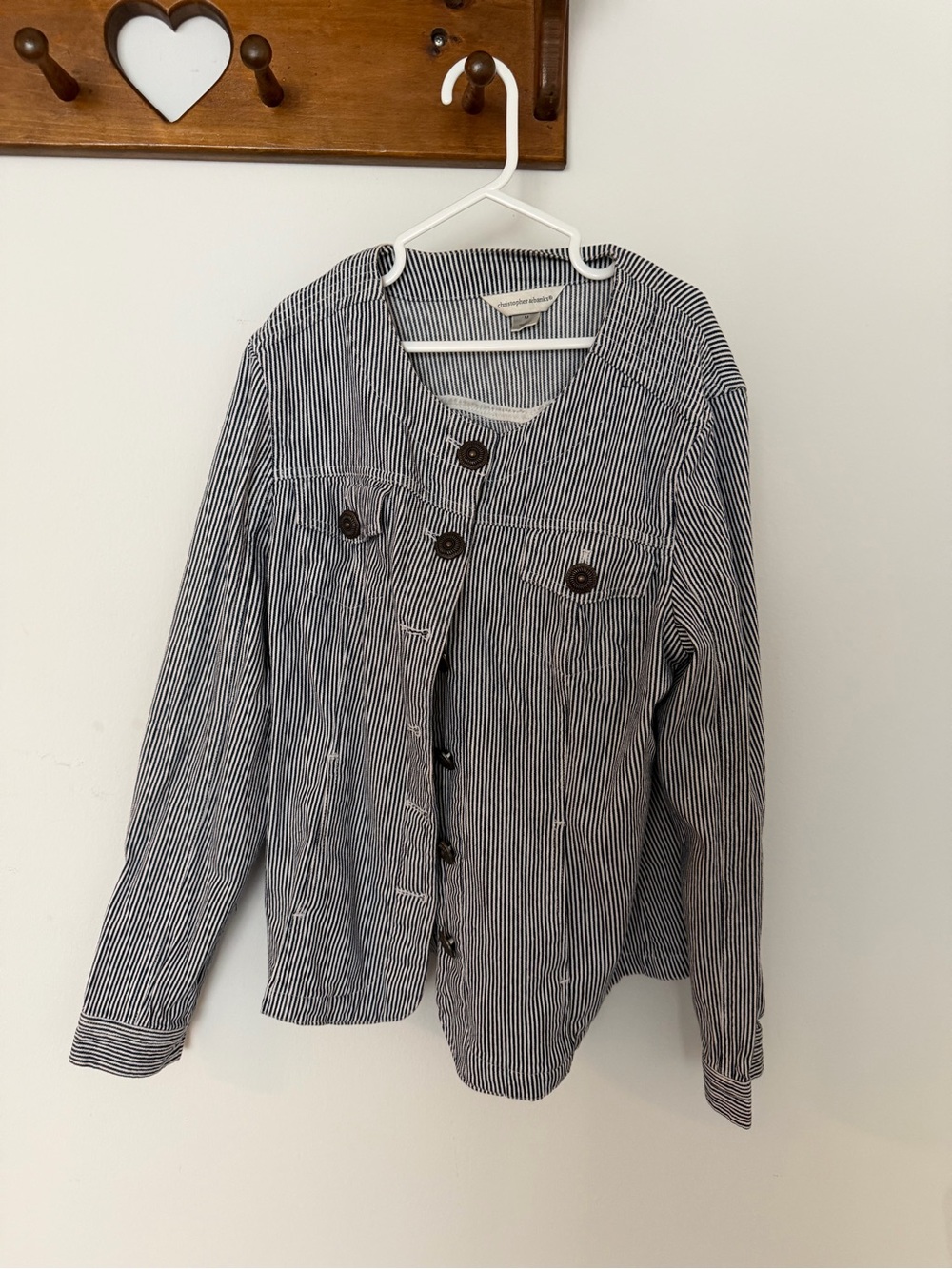 Christopher & Banks Navy and White Striped Button Jacket